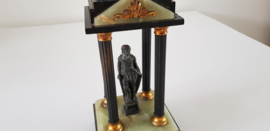 Antiek Paviljoen met standbeeld in zwart Leisteen, verguld messing en spelter - 1875-1900