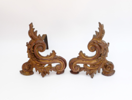 Een paar verguld bronzen vuurbokken - Rococo - 19e eeuw