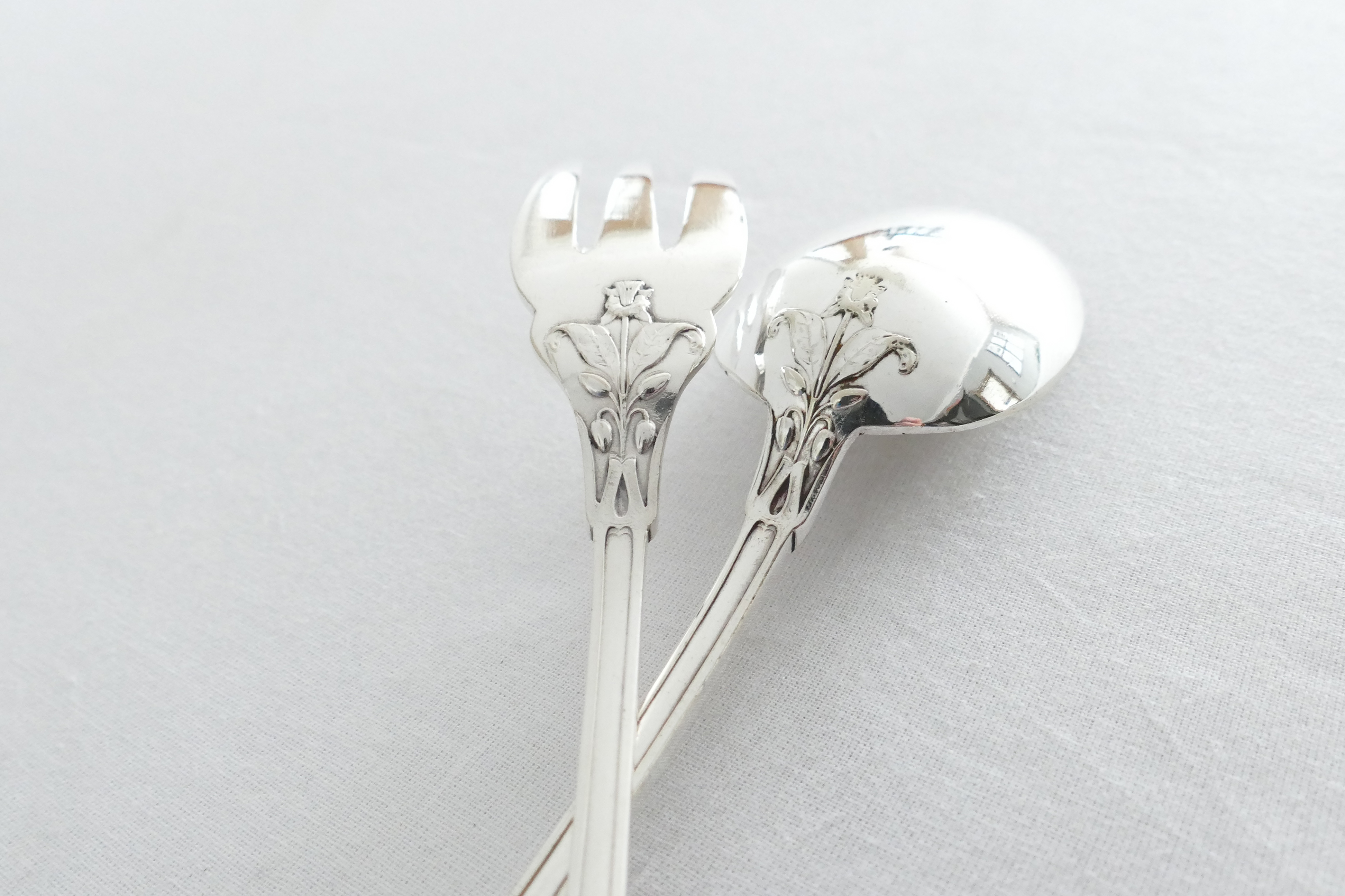 Art Nouveau Silver Plated Salad Servers - "Pavot" - Boulenger & Cie - 1898-1914