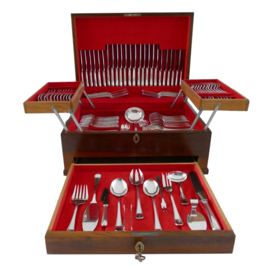 Christofle - America - Silver Plated Mahogany Cutlery Canteen - 151-piece/12-pax. - Luc Lanel - c. 1935