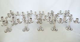 A Collection of 10 Silver Plated 3-light Candlesticks