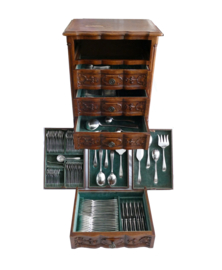 Orfvrerie Wiskemann - Silver Plated Art Deco Cutlery Canteen - 168-piece/12-pax. - Original Oak Cantine - Belgium, 1924-1950