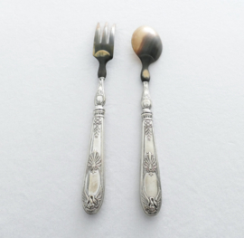 Silver plated Salad Servers - Winged Swans - France, early 20th century