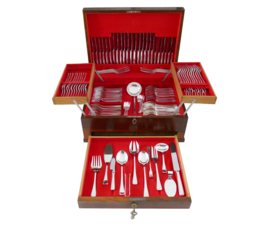 Christofle - America - Silver Plated Mahogany Cutlery Canteen - 151-piece/12-pax. - Luc Lanel - c. 1935