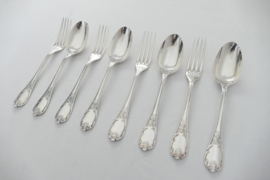 Antique Christofle dinner cutlery - Marly - 4 Dinner Spoons and 4 Dinner Forks - France, 1900-1935