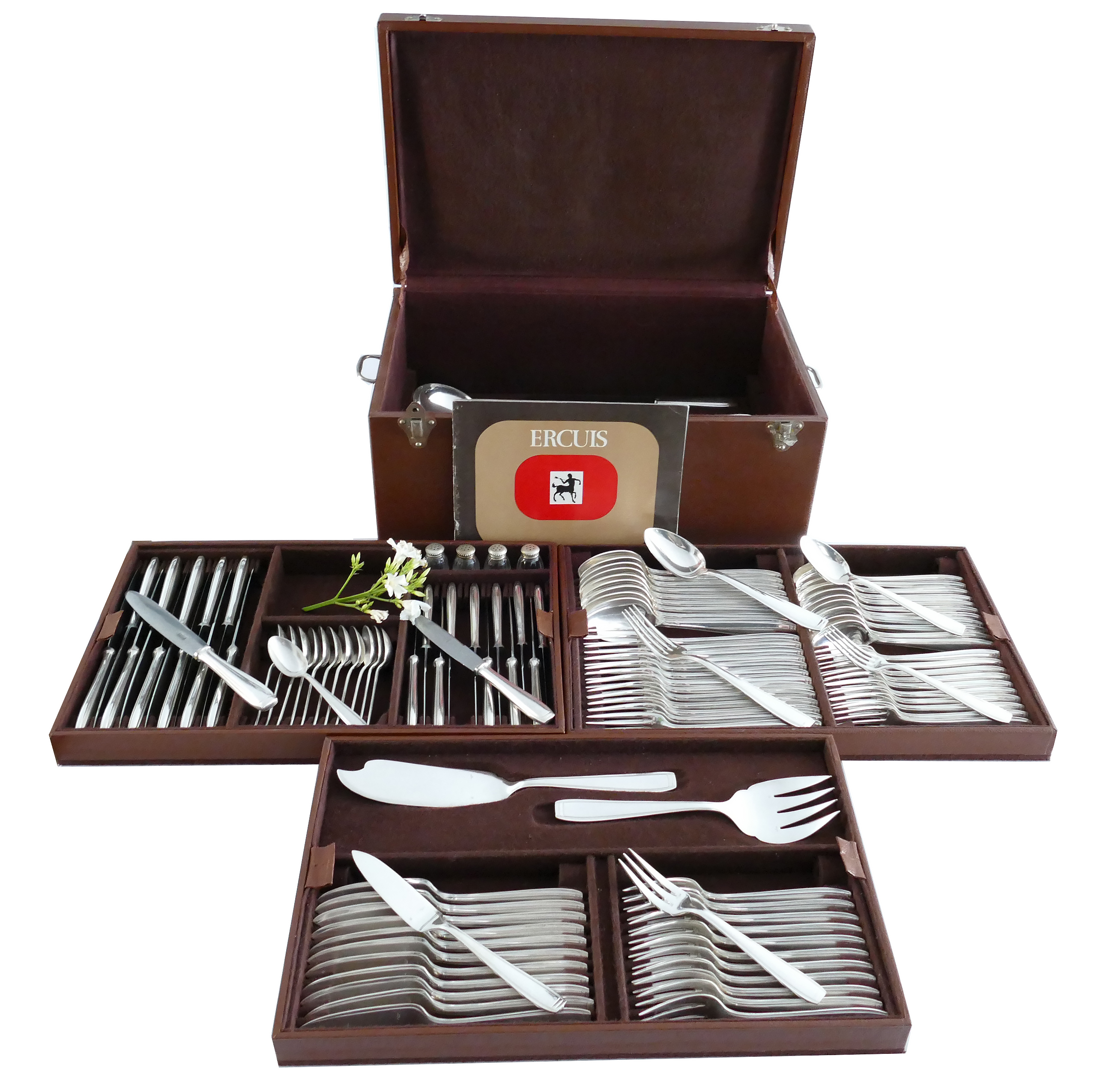 Ercuis - Verzilverde Art Deco bestekcassette - 118-delig/10-persoons - model Carthage - Frankrijk, c. 1930