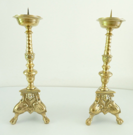 A pair of Ecclesiastical Brass Candlesticks - Low Countries, c. 1900