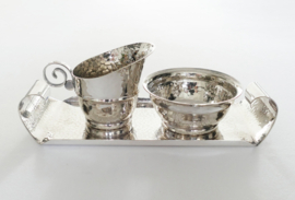 Silver Plated Cream Set on Tray - Hammered - 1940's - Gero, Georg Nilsson