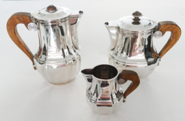 Christofle - Art Deco Silver Plated Tea and Coffee Set - 3 piece - Wooden handles - France, 1935-1983
