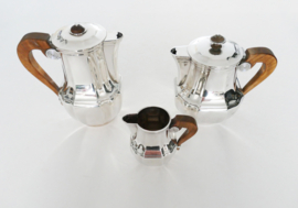 Christofle - Art Deco Silver Plated Tea and Coffee Set - 3 piece - Wooden handles - France, 1935-1983