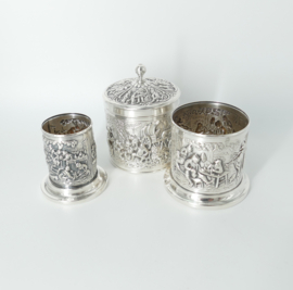 Nostalgic Old-Dutch Silver Plated Tea Caddy and Spoon Vases - H.Hooikaas for Douwe Egberts - the Netherlands, 1960s