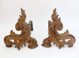 Een paar verguld bronzen vuurbokken - Rococo - 19e eeuw