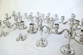 A Collection of 10 Silver Plated 3-light Candlesticks