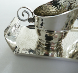 Silver Plated Cream Set on Tray - Hammered - 1940's - Gero, Georg Nilsson