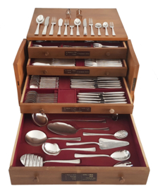 Silver Plated Art Deco Cutlery - 180-piece/12-pax. - Belgium, c. 1940's - Canteen of Walnut veneer