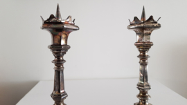 A pair of silver-plated Church candlesticks in Revival style - end of the 19th century