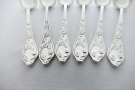 6 Silver Plated Art Nouveau Coffee Spoons  - "Cacao" - Boulenger & Cie, Paris - 1898-1919