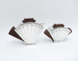 Art Deco Theepot en Suikerpot - Waaier patroon - Verzilverd & Indisch Palissander - Orfevrerie Boulenger, c. 1925