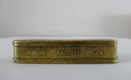 A c. 1750 Antique Dutch brass Tobacco box -  "REGT DOOR ZEE"