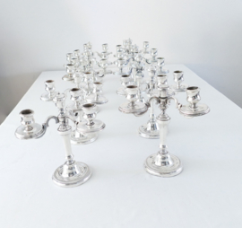 A Collection of 10 Silver Plated 3-light Candlesticks