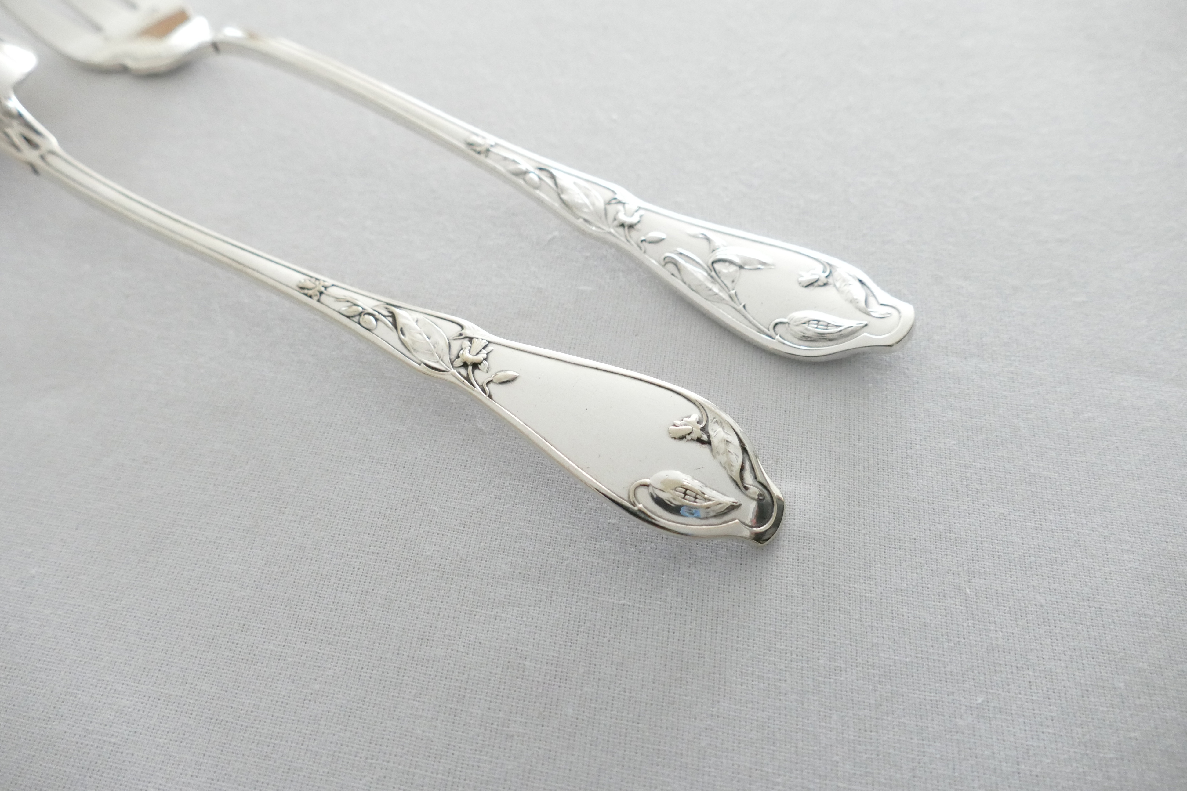Art Nouveau Silver Plated Salad Servers - "Pavot" - Boulenger & Cie - 1898-1914
