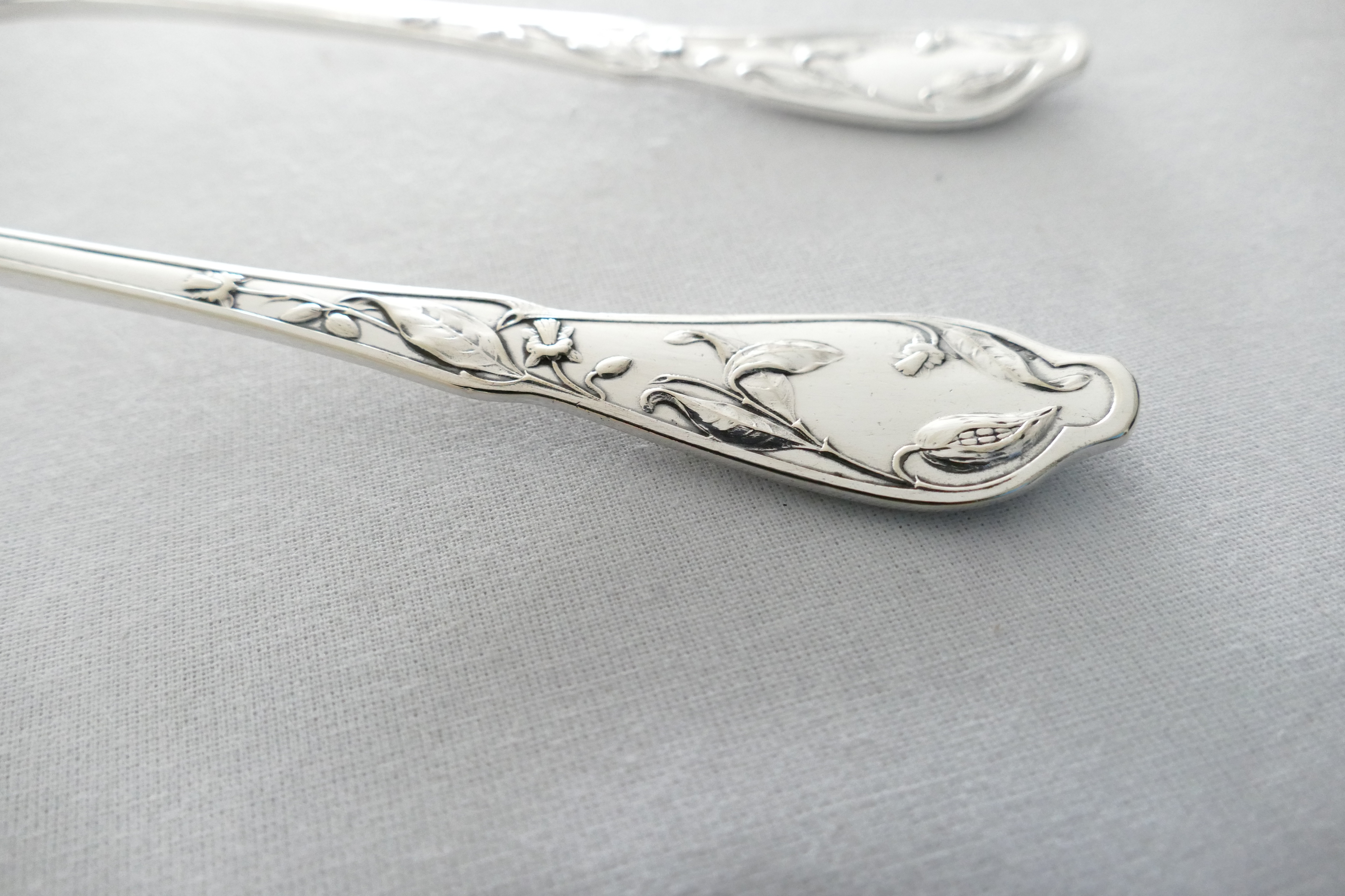 Art Nouveau Silver Plated Salad Servers - "Pavot" - Boulenger & Cie - 1898-1914