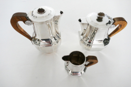 Christofle - Art Deco Silver Plated Tea and Coffee Set - 3 piece - Wooden handles - France, 1935-1983