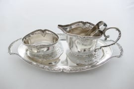 Silver Plated Cream and Sugar Set on tray - Orfevrerie Wiskemann - Belgium, c. 1950