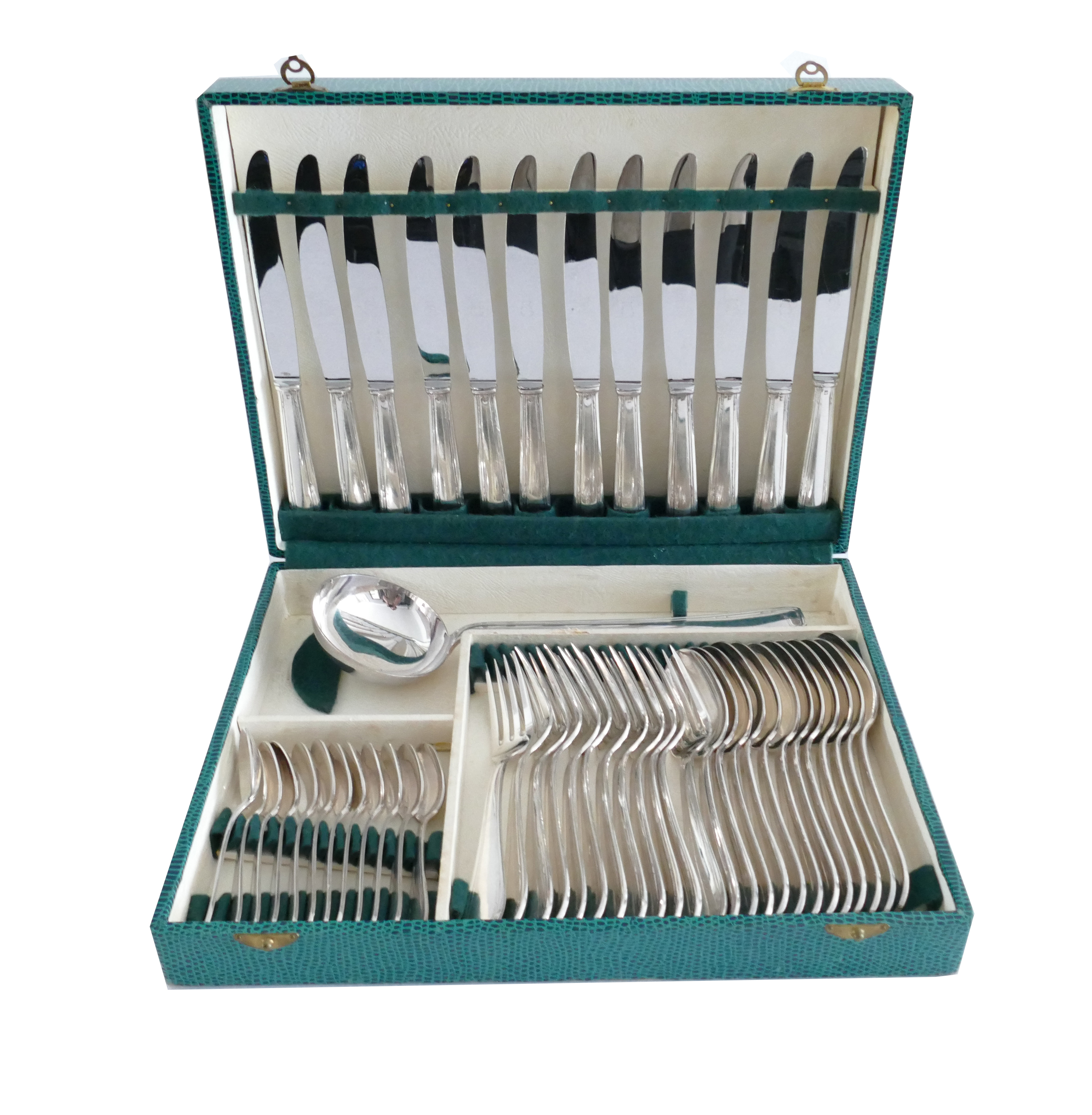 Verzilverde bestekcassette in Art Deco-stijl - 49-delig/12-persoons - L.C.F. (Le Couverts Francais) - c. 1955