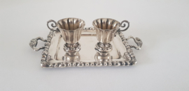 Small silver tray with 2 cups - Art Nouveau - .835 silver