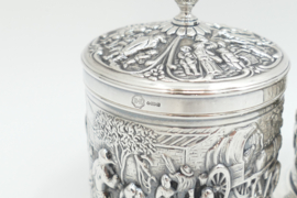 Nostalgic Old-Dutch Silver Plated Tea Caddy and Spoon Vase - H.Hooikaas for Douwe Egberts - the Netherlands, 1960s