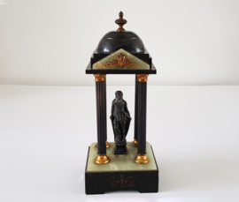 Antiek Paviljoen met standbeeld in zwart Leisteen, verguld messing en spelter - 1875-1900