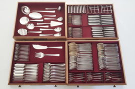 Silver Plated Art Deco Cutlery - 180-piece/12-pax. - Belgium, c. 1940's - Canteen of Walnut veneer