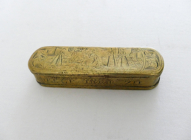 A c. 1750 Antique Dutch brass Tobacco box -  "REGT DOOR ZEE"