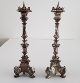 A pair of silver-plated Church candlesticks in Revival style - end of the 19th century