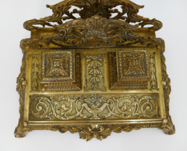 Antiek Frans messing Inktstel met brievenhouder en pennenbakje - Seconde Empire-stijl - Frankrijk, 1870-1890