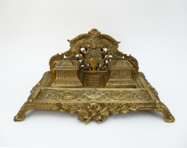 Antiek Frans messing Inktstel met brievenhouder en pennenbakje - Seconde Empire-stijl - Frankrijk, 1870-1890