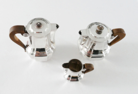 Christofle - Art Deco Silver Plated Tea and Coffee Set - 3 piece - Wooden handles - France, 1935-1983