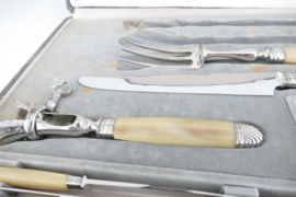 Canteen of Dinner- and Dessert knives in Bone and Silver Plate - 27-piece/12-pax. - Virole Argent, France c. 1930's