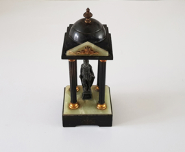 Antiek Paviljoen met standbeeld in zwart Leisteen, verguld messing en spelter - 1875-1900