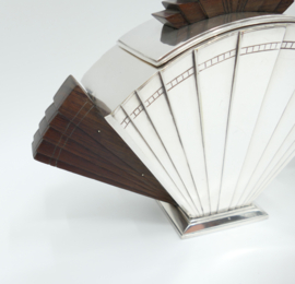 Art Deco Theepot en Suikerpot - Waaier patroon - Verzilverd & Indisch Palissander - Orfevrerie Boulenger, c. 1925