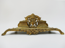 Antiek Frans messing Inktstel met brievenhouder en pennenbakje - Seconde Empire-stijl - Frankrijk, 1870-1890