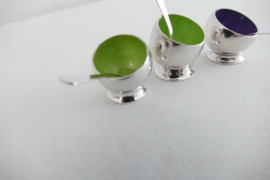 A set of three Silver Amuse bowls with silver spoons - 1960's