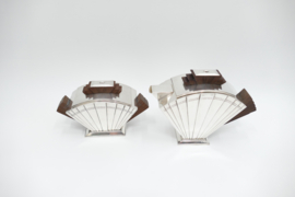 Art Deco Theepot en Suikerpot - Waaier patroon - Verzilverd & Indisch Palissander - Orfevrerie Boulenger, c. 1925