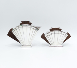 Art Deco Theepot en Suikerpot - Waaier patroon - Verzilverd & Indisch Palissander - Orfevrerie Boulenger, c. 1925