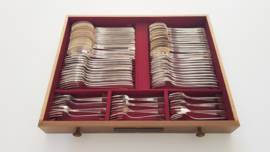 Silver Plated Art Deco Cutlery - 180-piece/12-pax. - Belgium, c. 1940's - Canteen of Walnut veneer