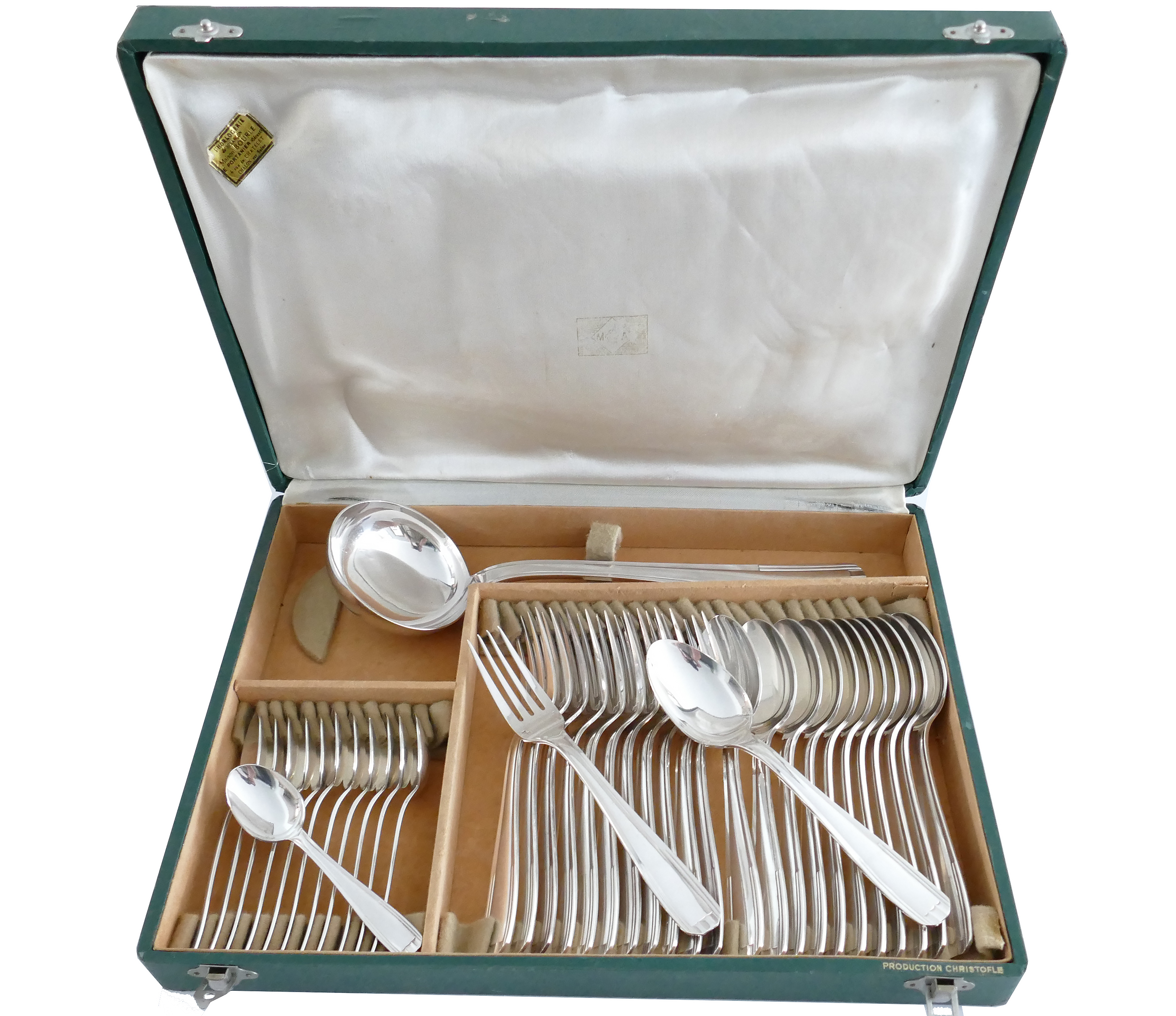 Christofle/Manufacture de L'Alfenide -  Paris - Art Deco Verzilverde Bestekcassette -   37-delig/12-persoons - Frankrijk, 1935-1950