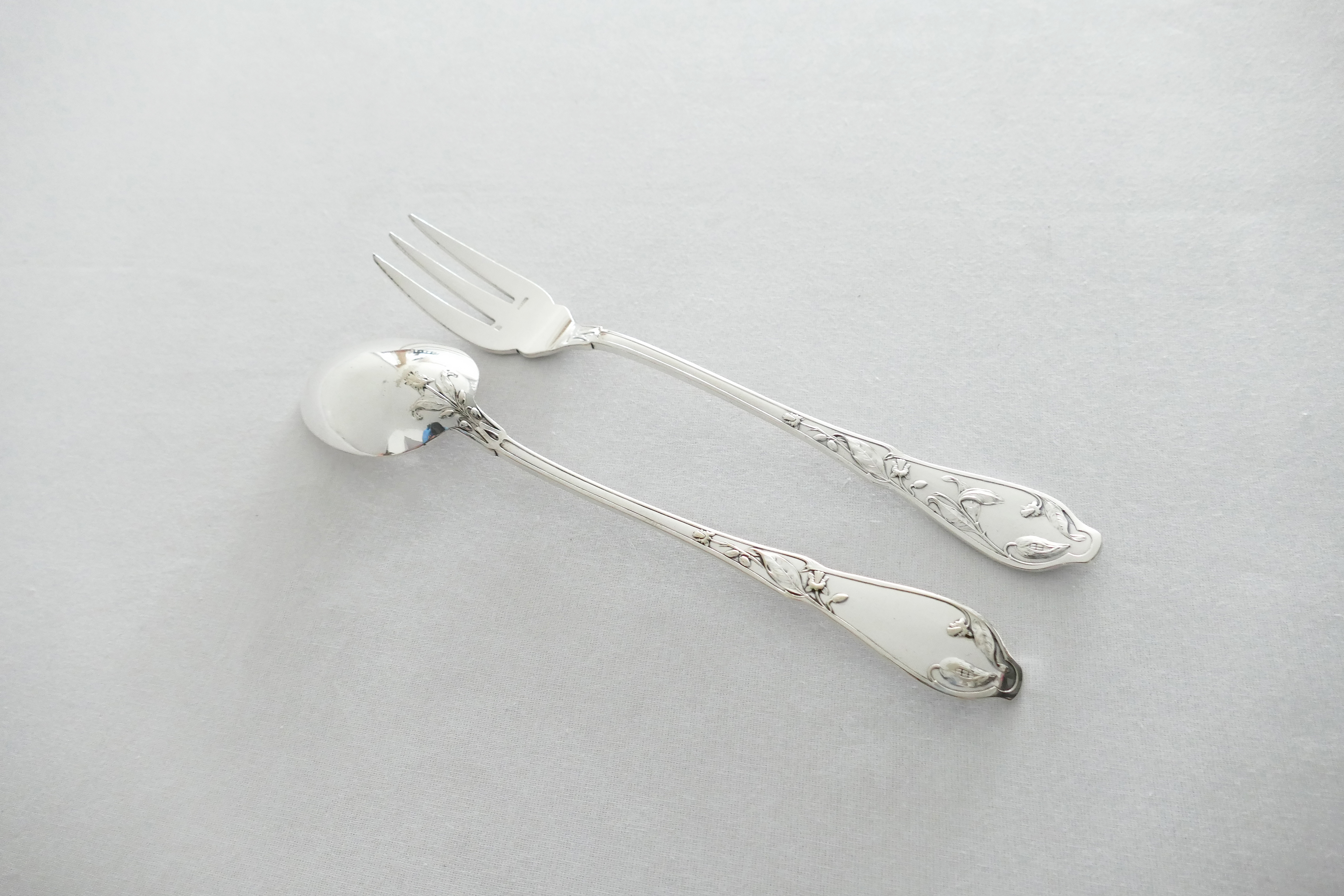 Art Nouveau Silver Plated Salad Servers - "Pavot" - Boulenger & Cie - 1898-1914