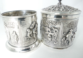 Nostalgic Old-Dutch Silver Plated Tea Caddy and Spoon Vase - H.Hooikaas for Douwe Egberts - the Netherlands, 1960s