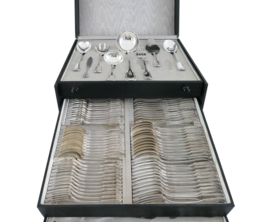 Bruno Wiskemann - Verzilverde Bestekcassette - Schelpmotief - 125-delig/12-persoons - Brussel, België jaren 1930